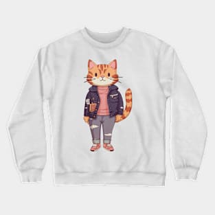 A cute kitty wearing street fashion Crewneck Sweatshirt